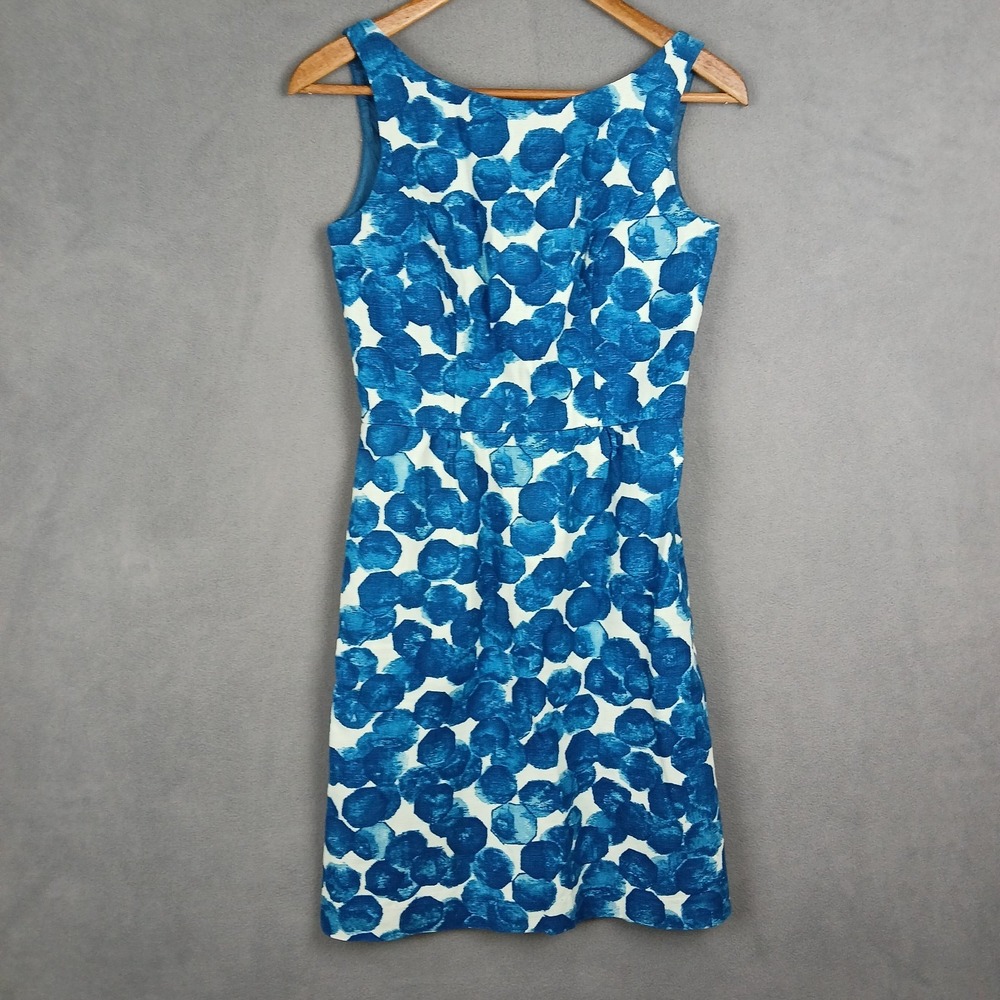 Tabitha Sheath Dress Womens 0 Blue‎ Abstract Cotton Lined Back Zip Everyday Wear